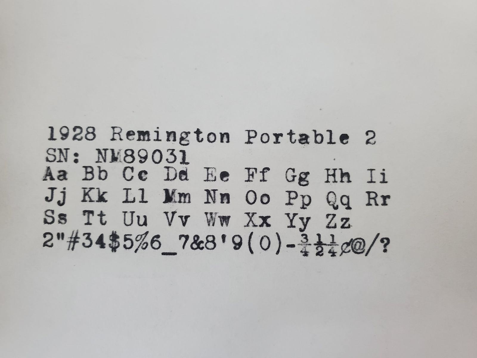 type sample for the Remington Portable
