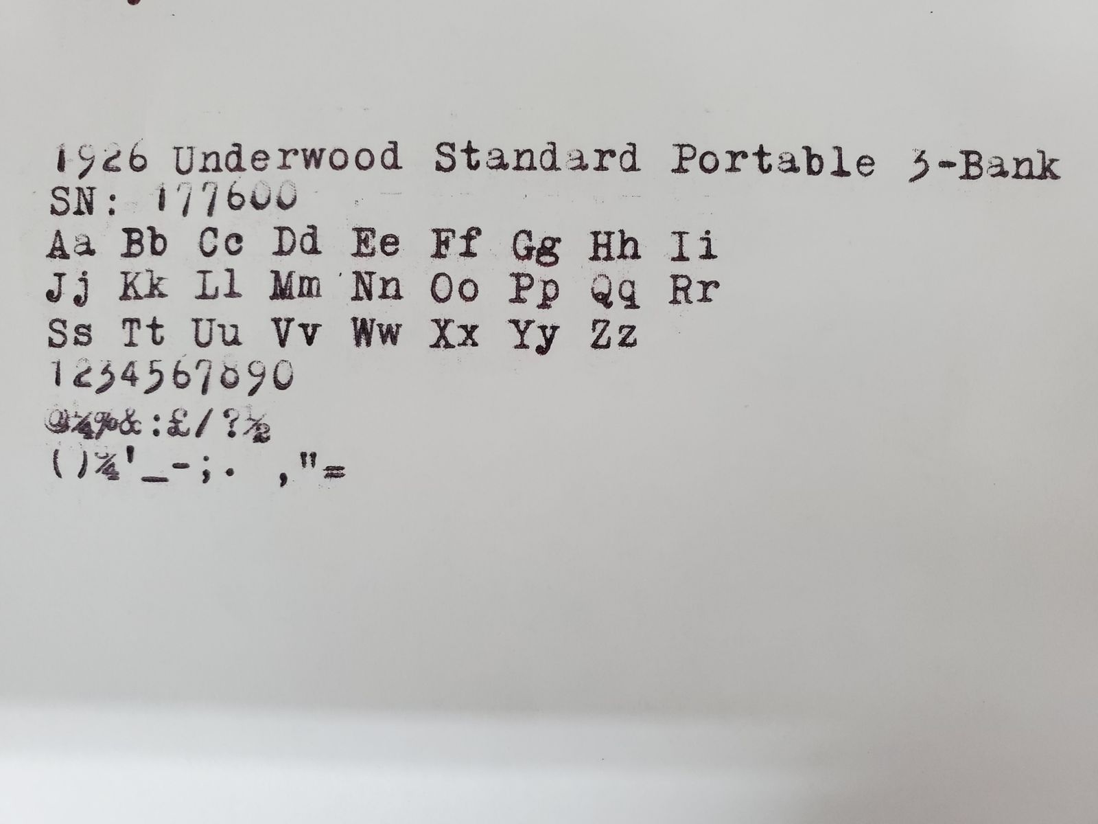 type sample for the Underwood 3 Bank