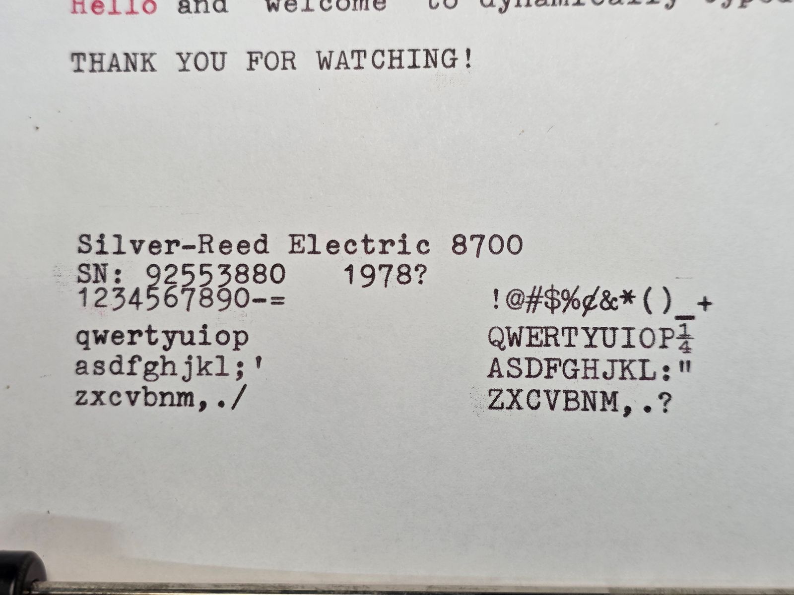 Silver-reed 8700 type sample
