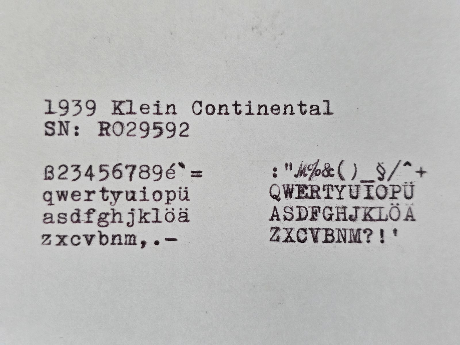 Klein Continental type sample