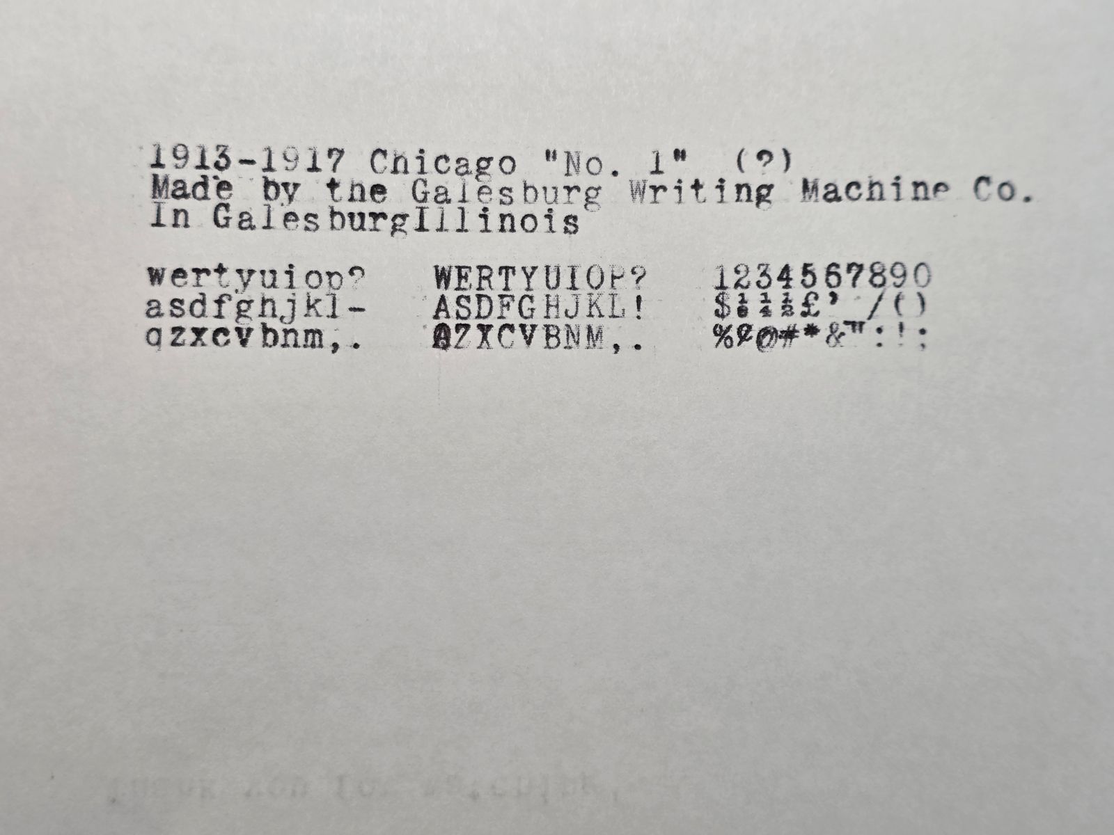 Chicago typewriter type sample