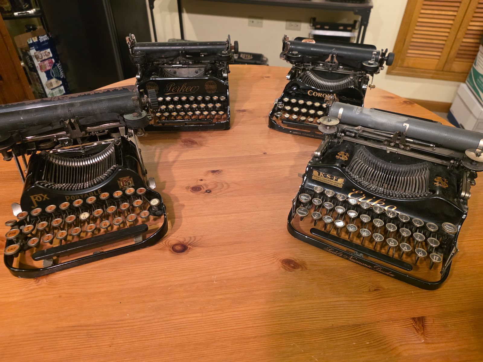 Fox, Perkeo, Corona, and Erika folding typewriters