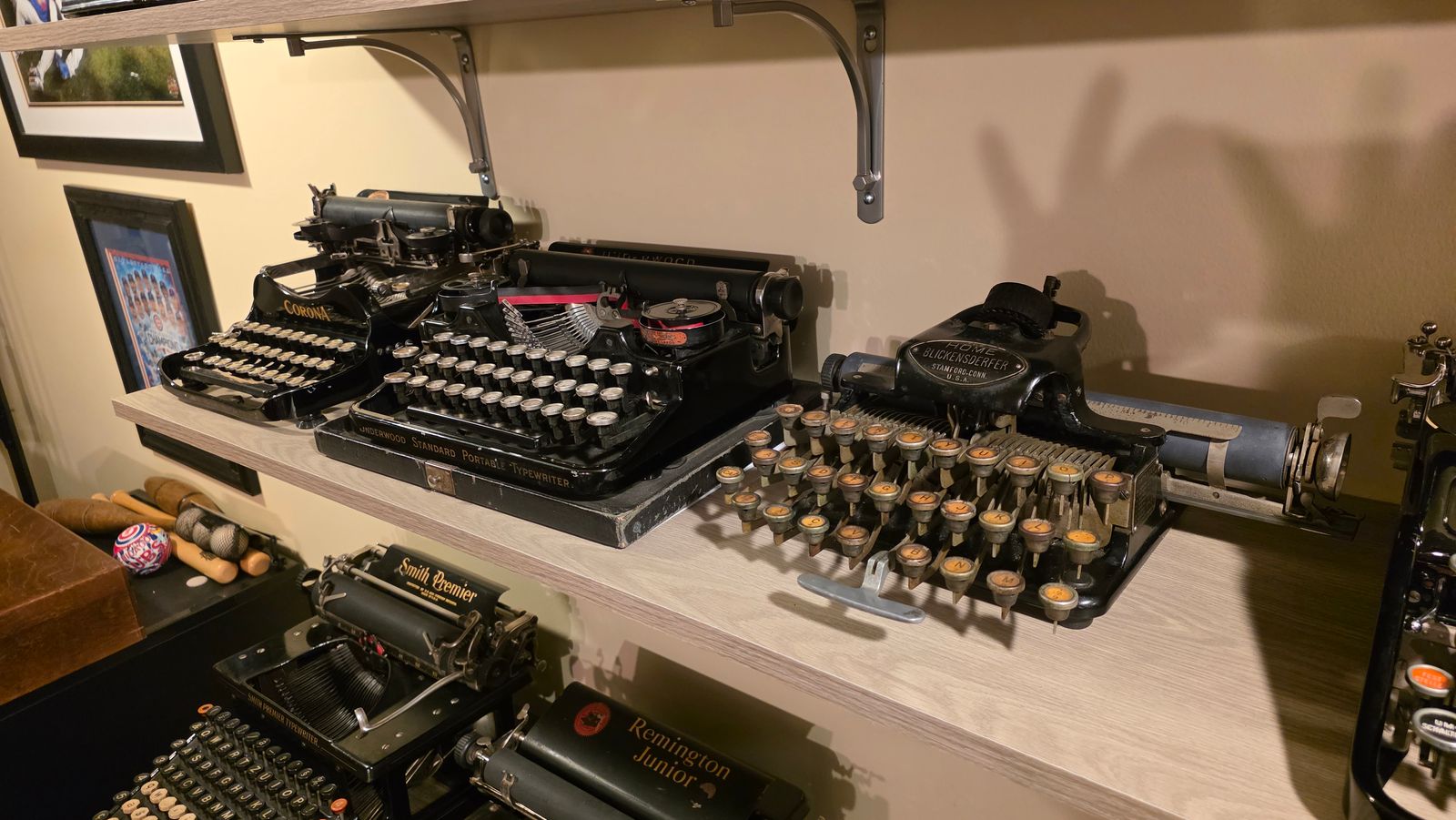 Corona 3, Underwood 3 Bank, and Blickensderfer Home (5) portable typewriters