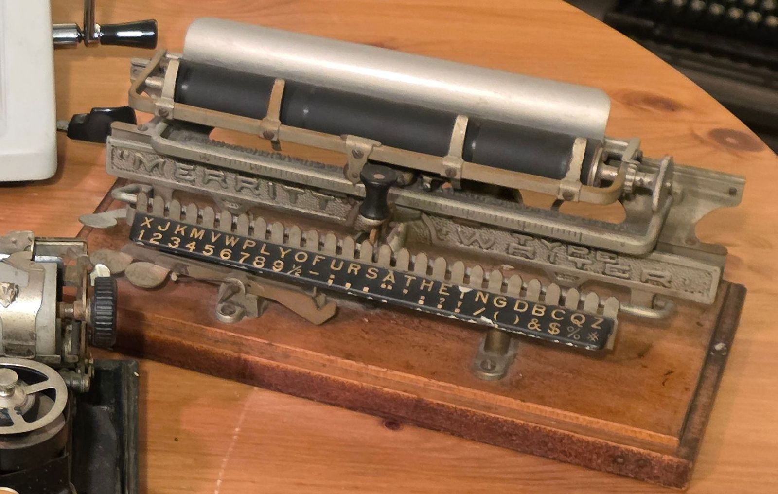 Calanda, Noiseless Portable, and Merritt typewriters and Facit CM2-16 calculator,