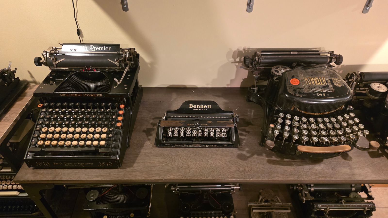 Smith Premier 10, Bennett, and Kanzler 3 typewriters
